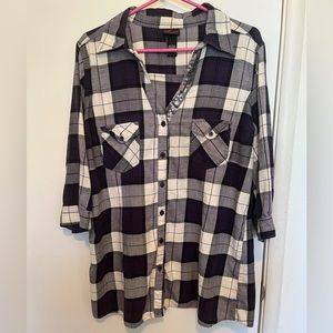 Torrid plaid button up with sequin collar detail